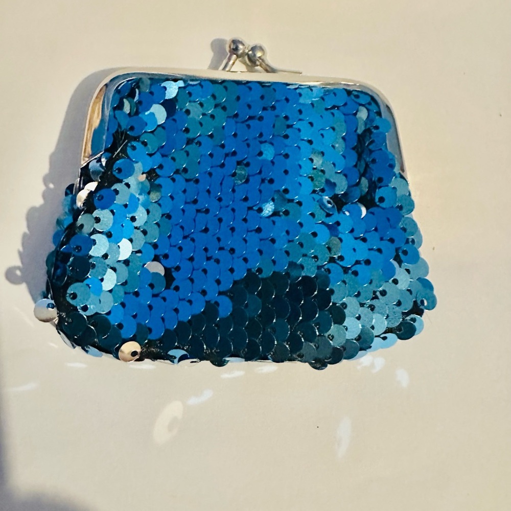 Sequin Kisslock Coin  Bag - Blue/Silver